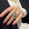 Imitation Emerald Ring, Female Luxury Full Of Diamonds, High Sense, Cold Wind Temperament, Water Drop Square Zircon Ring