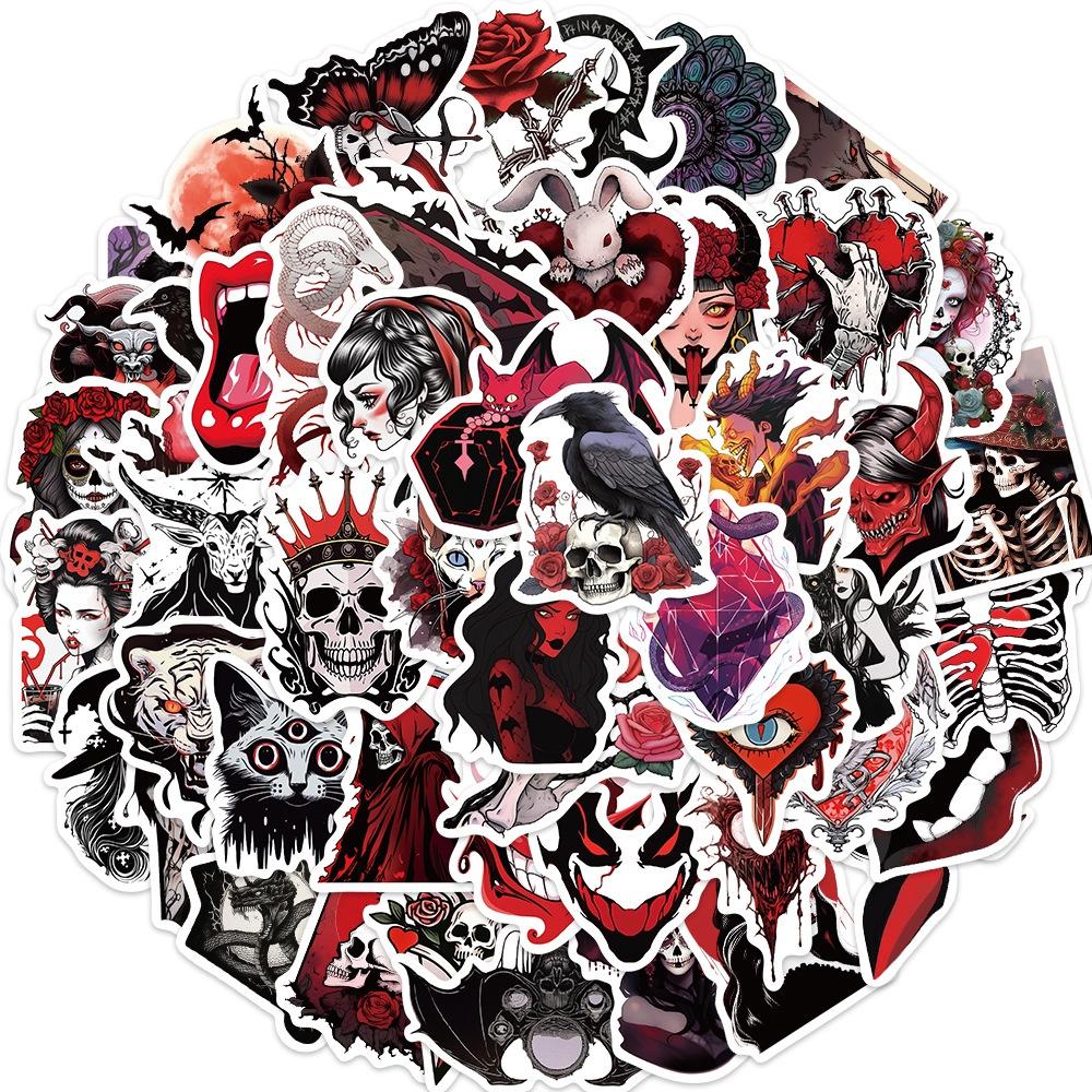 50 милых и водостойких стикеров с рисунками в стиле хоррор-черепа и девушки для украшения гитары, ноутбука и багажа