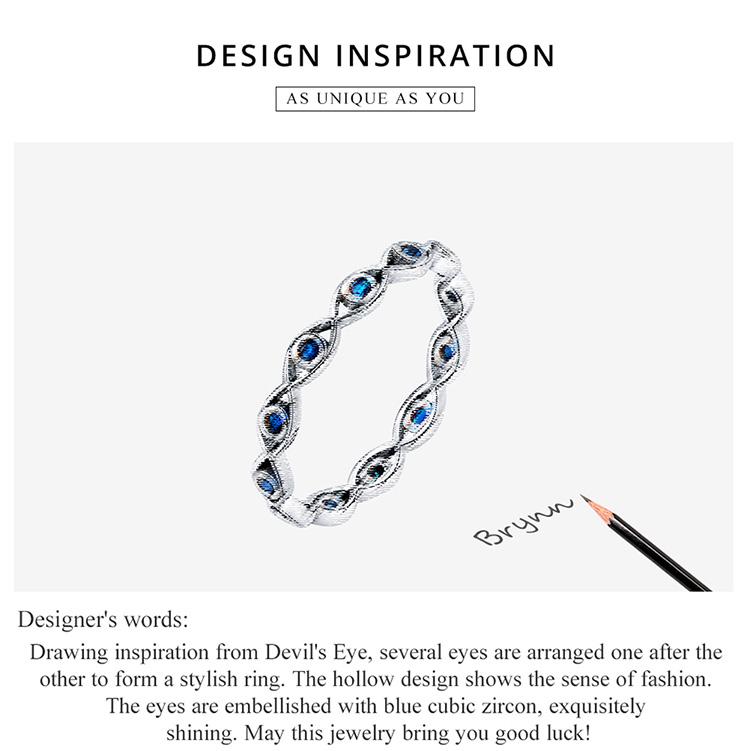 Bamoer 925 Sterling Silver Blue Zircon Demon Eye Element Size 6,7,8 Rings for Women Vintage Fine Jewelry