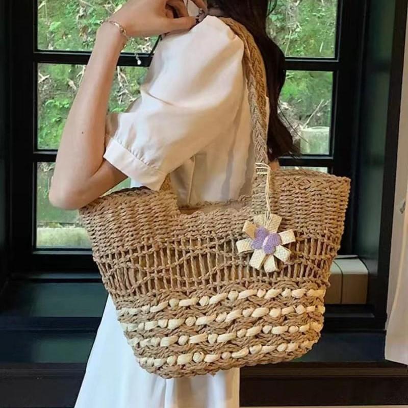 JIAERDI Sweet Khaki Straw Woven Handbag Women Large Capacity Hollow Out Shoulder Bags Ladies Travel Beach Vacation Tote Bag 2025
