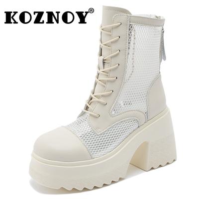 Новые дышащие мотоциклетные ботильоны 10 см, обувь из натуральной кожи, модные сандалии, летние женские ботинки на полой подошве, женские ботинки