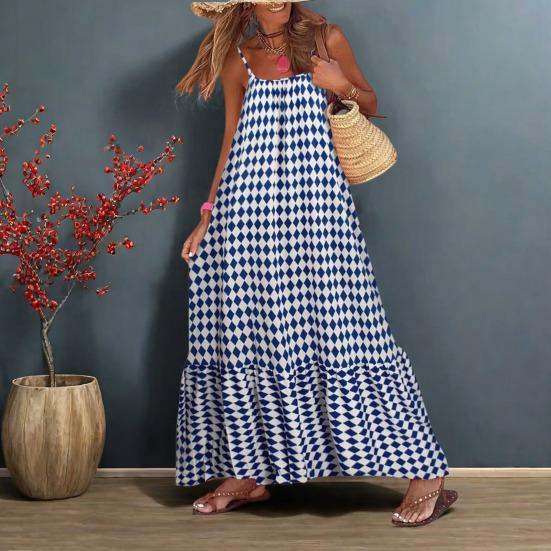 Богемное платье макси без рукавов для женщин, летнее летящее платье без спинки, длинное повседневное пляжное платье с оборками, платье-сарафан