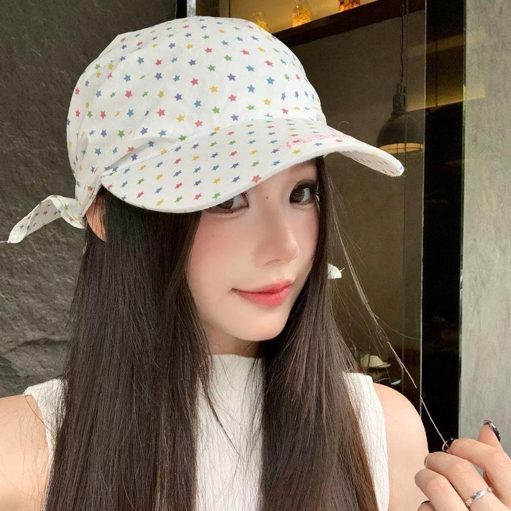 Cute Star Strap Headscarf Hat Children Summer Thin Korean Big Head Circumference Showing Face Small Sunshade Sun Protection Cap