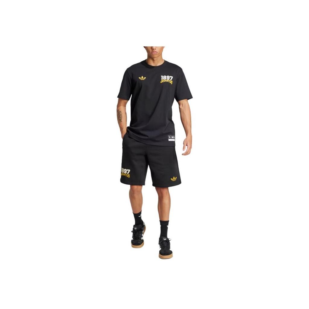 adidas Originals X Juventus Collaboration VRCT FW24 Модная удобная футболка-пуловер с коротким рукавом для мужчин Футболки черного цвета с ярким золотом JL6114