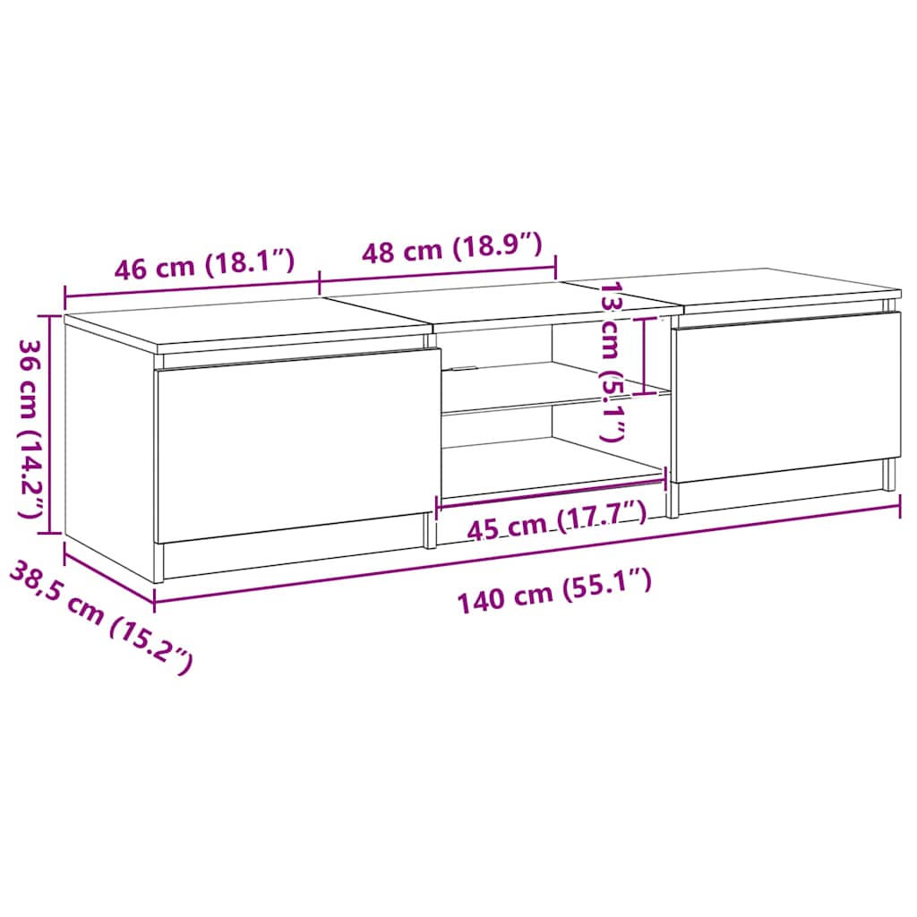 TV Cabinet in Black Oak Look 140 x 38.5 x 36 cm