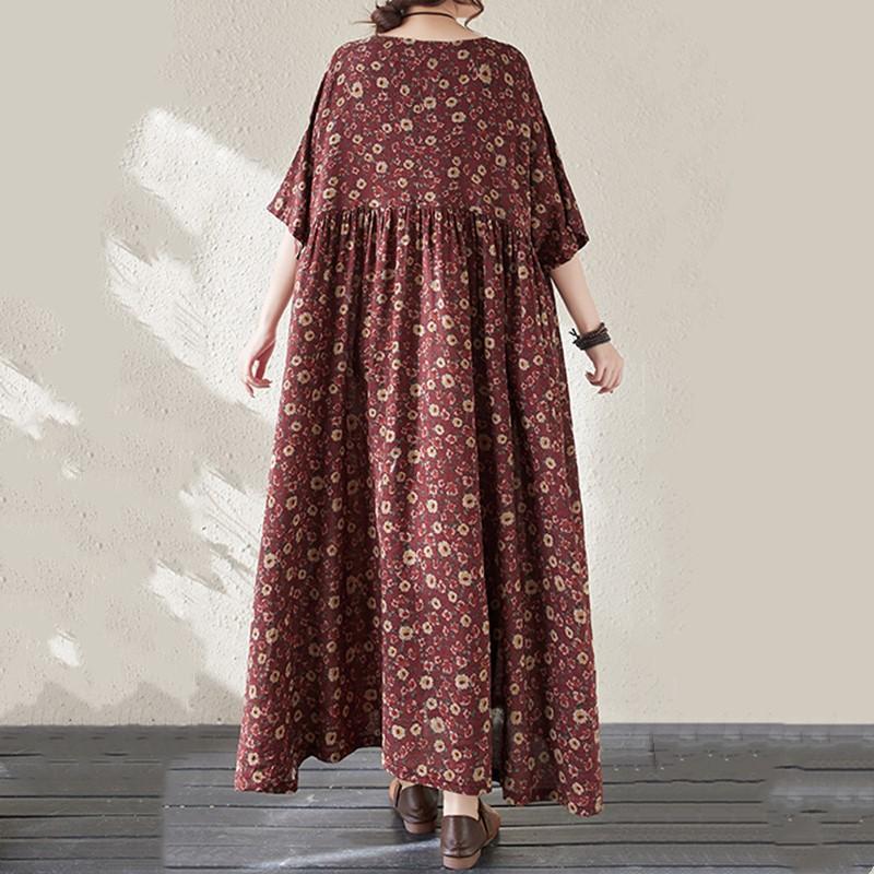 Новые платья из хлопка с короткими рукавами больших размеров и цветочным принтом для женщин, повседневные свободные длинные летние платья