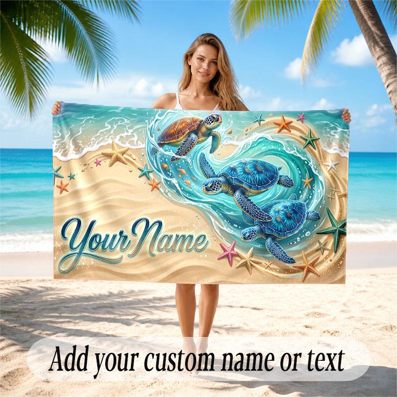 Octopus Sea Life Theme Soft Beach Towel Personalized Custom Name Text Towel Portable for Beach Pool Travel