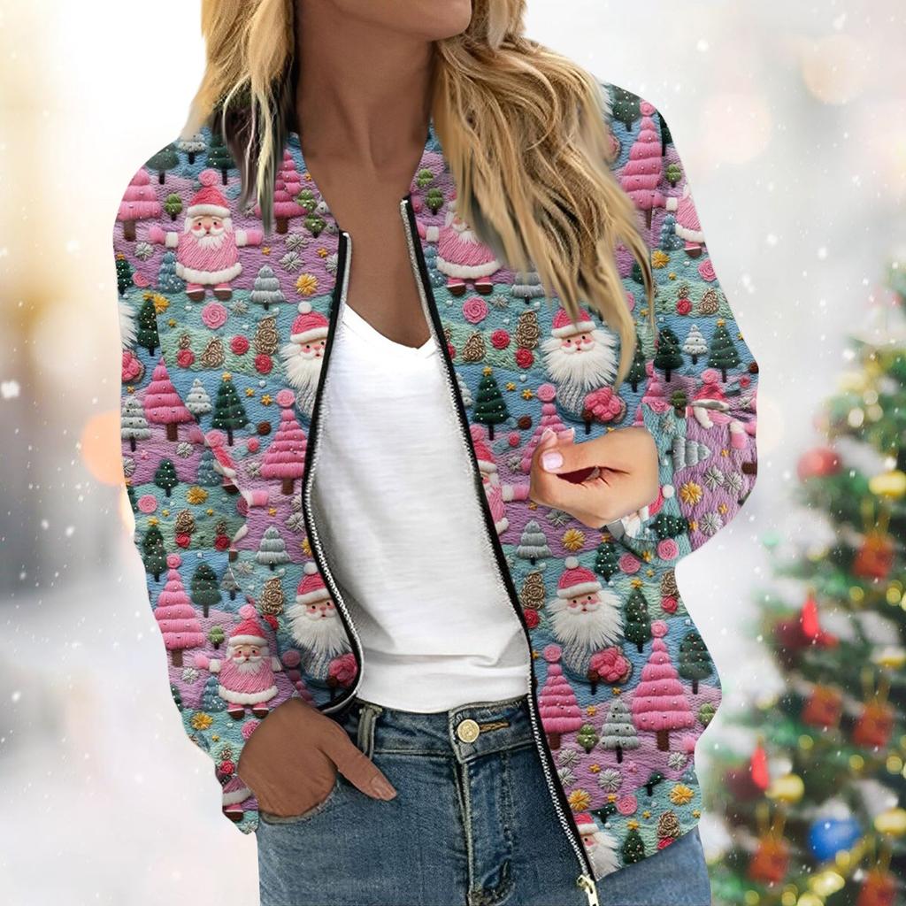 Women's Jacket Long Sleeve Lightweight Zipper Cropped Floral Printed Outerwear Casual Quilted Jacket With Pockets