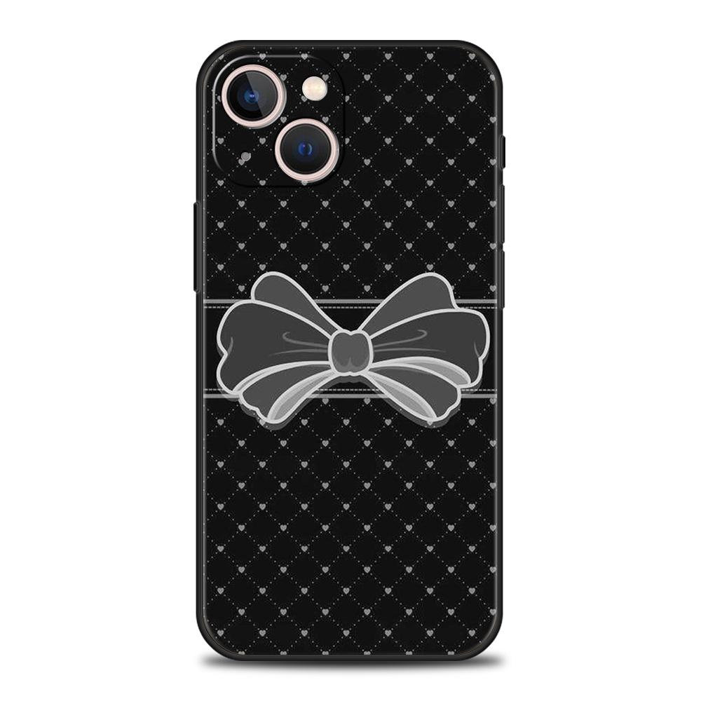 Чехол для телефона Cover для iPhone 17 16 15 14 13 12 Pro Max 11 Pro Max 17AIR Plus Ударопрочный Мягкий ТПУ Черный Бантик Искусственный Жемчуг Расписной