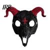 Lightweight Halloween Mask Goat Head Skull Mask, Horror Rhinestone Animal Scary Breathable Horned Devil Masquerade Cosplay Costume Party Prop