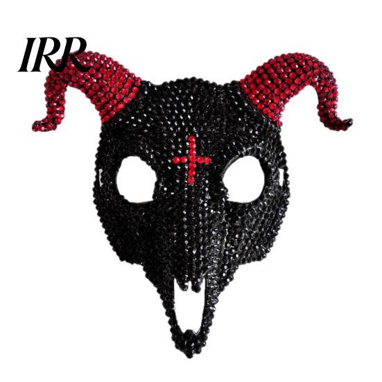 Lightweight Halloween Mask Goat Head Skull Mask, Horror Rhinestone Animal Scary Breathable Horned Devil Masquerade Cosplay Costume Party Prop