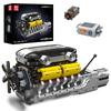 Mould King 10202 MOC Technology V12 Cylinders, V-Arranged. Engine and Transmission Model. Technology Sports Car Electric Motor Driven Clamp Block Kit