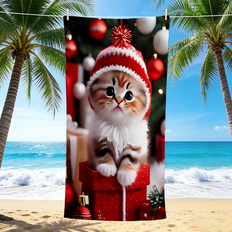 1Pc Christmas Kitten Hat Beach Towel Quick Dry Multiuse For Beach Pool Gym Yoga Home Travel Christmas Halloween Xmas Gift G1100