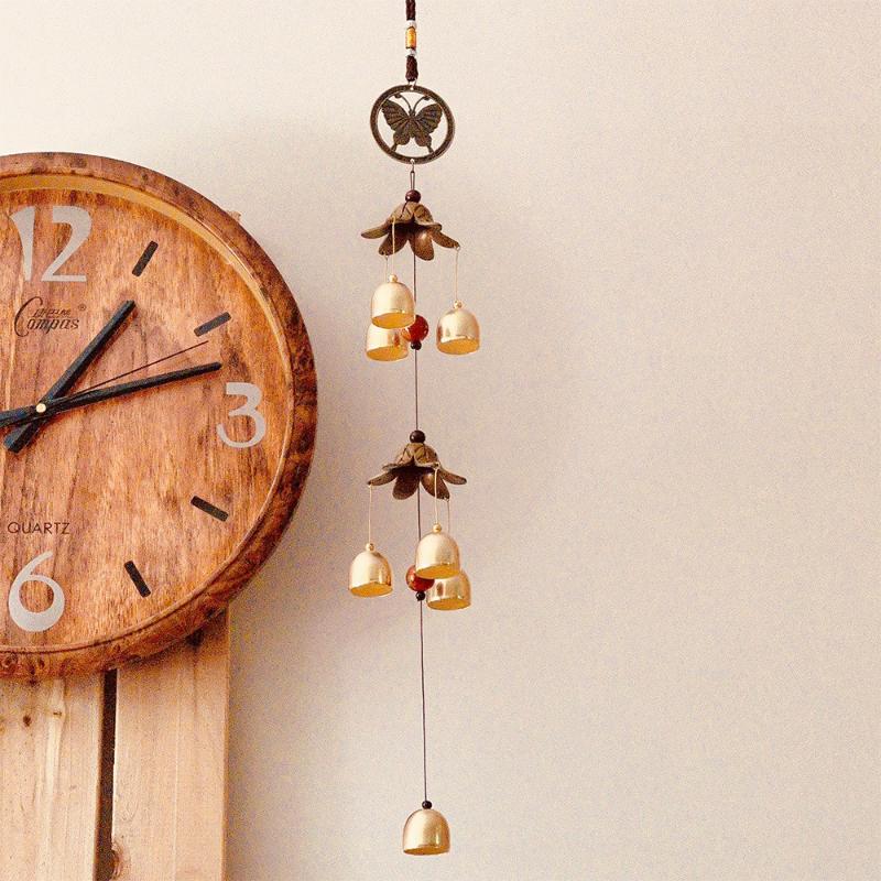 Double Metal Bell Pendant Wind Chime, Brass Color Bell Hanging Decoration, Suitable For Home Patio Wall Hanging, Gift For Friend