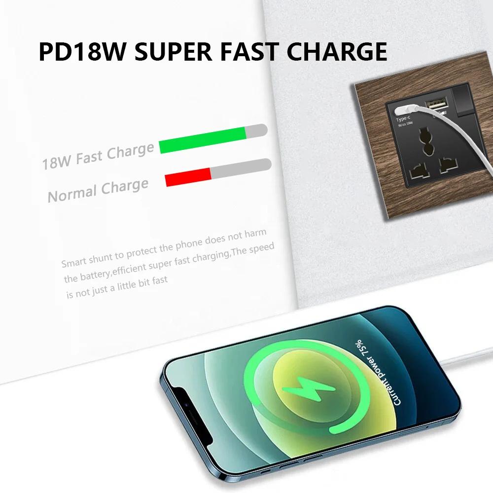 Настенный выключатель с рисунком под дерево, 18 Вт, быстрая настенная розетка типа C 220 В, европейская электрическая розетка EU FR с зарядным устройством USB