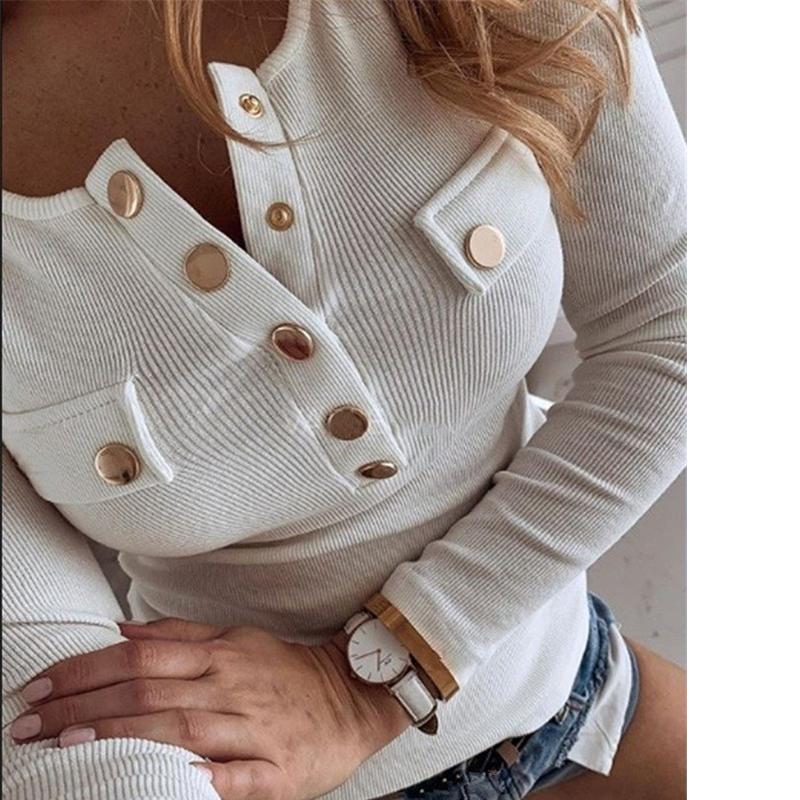 Элегантная женская футболка с длинным рукавом на пуговицах, большого размера, тонкая, однотонная, женский топ, весна-осень, простая мода, элегантная женская одежда
