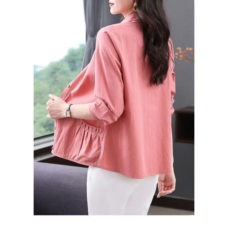 Elegant French Spring Blouse for Mid Age Women Plus Size Lapel Casual Shirt Fashionable Top
