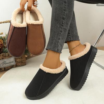 Модные Модные Пушистые Тапочки на Платформе для Женщин 2025 Зимние Плюшевые Теплые Хлопковые Туфли Женские Удобные Хлопковые Домашние Плоские Тапочки с Закрытым Носком