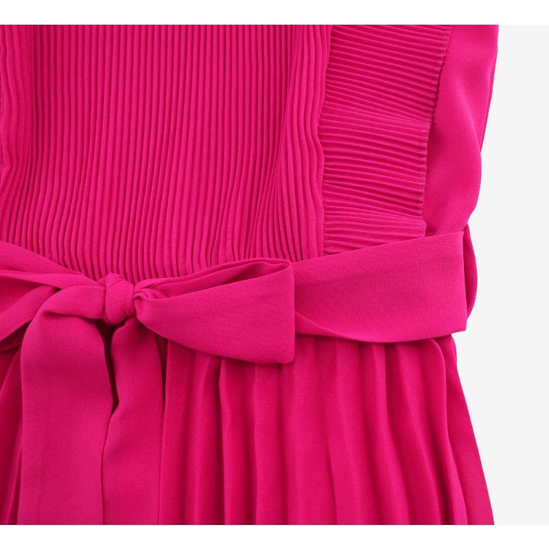 Летние плиссированные однотонные платья с рюшами и рукавами