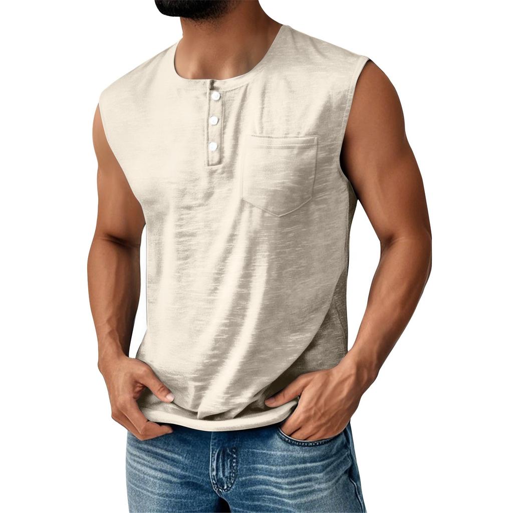 Men's Summer Solid Color Pocket Sports Buttons Vest Men's Sports Casual Vest