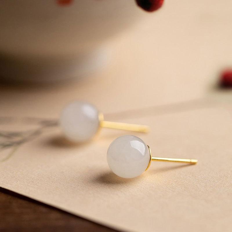 National Trend Style Hetian Jade Earrings for Women In Summer Small, Exquisite and Simple Temperament Jade Earrings