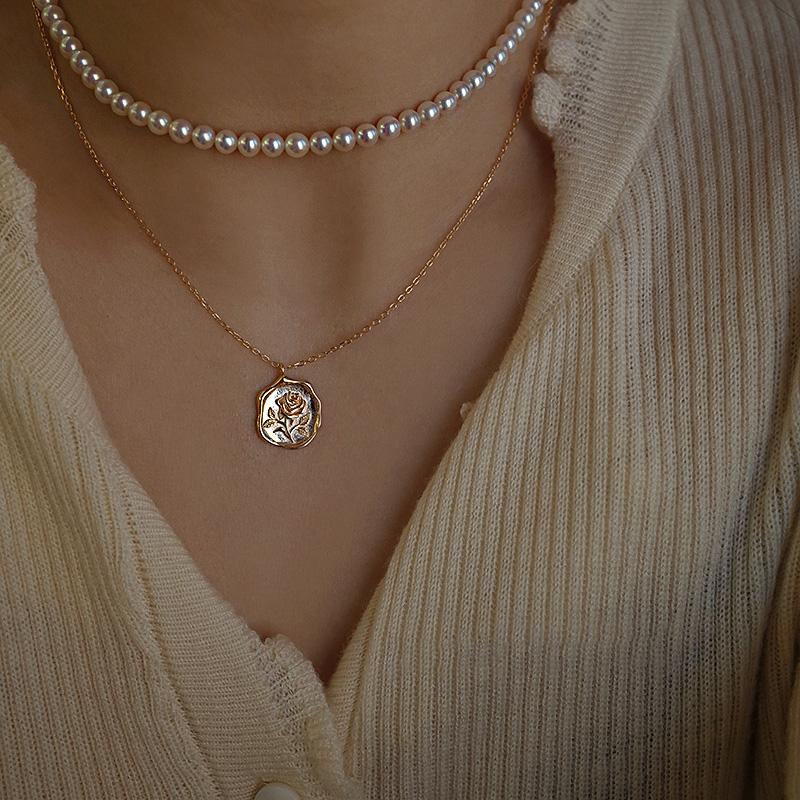 Light Luxury Sweet Style Irregular Circular Rose Flower Necklace Exquisite Oil Painting Style Pendant New In Wedding Jewelry