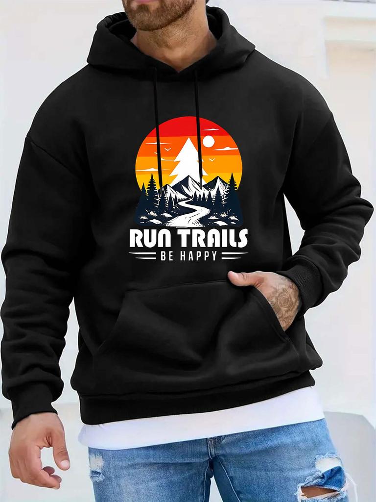 RUN TRAILS Горы Лес Закат На открытом воздухе Пеший туризм Модный Бренд Принт Повседневная Спортивная одежда унисекс Свитшот с капюшоном и длинным рукавом, Топ унисекс, Осень/Зима