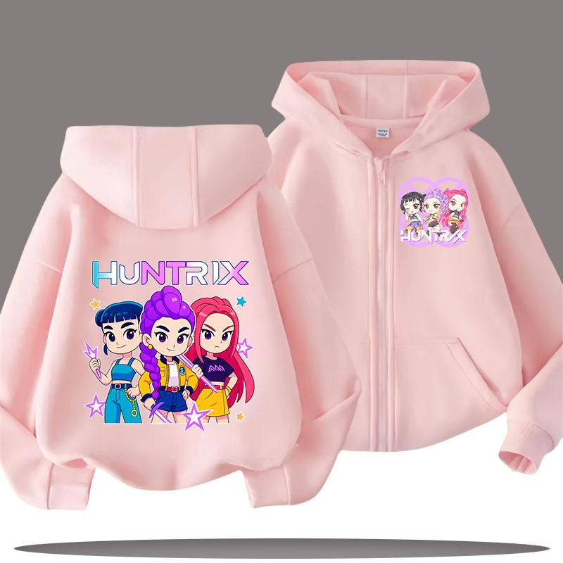 K-pop Demon Hunters Hooded Coat for Child Anime Huntrix Rumi Zoey Cartoon Fashion Zip Jacket Boy Girl Cute Top Kids Clothes Gift