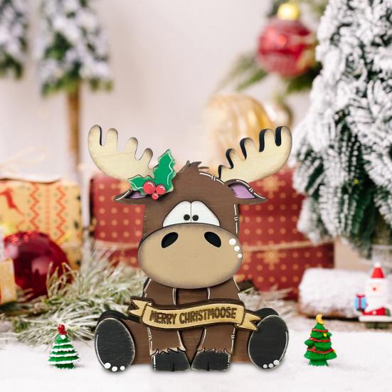 Украшение в виде лося Деревянное мультяшное украшение в виде лося Деревенский рождественский центральный элемент