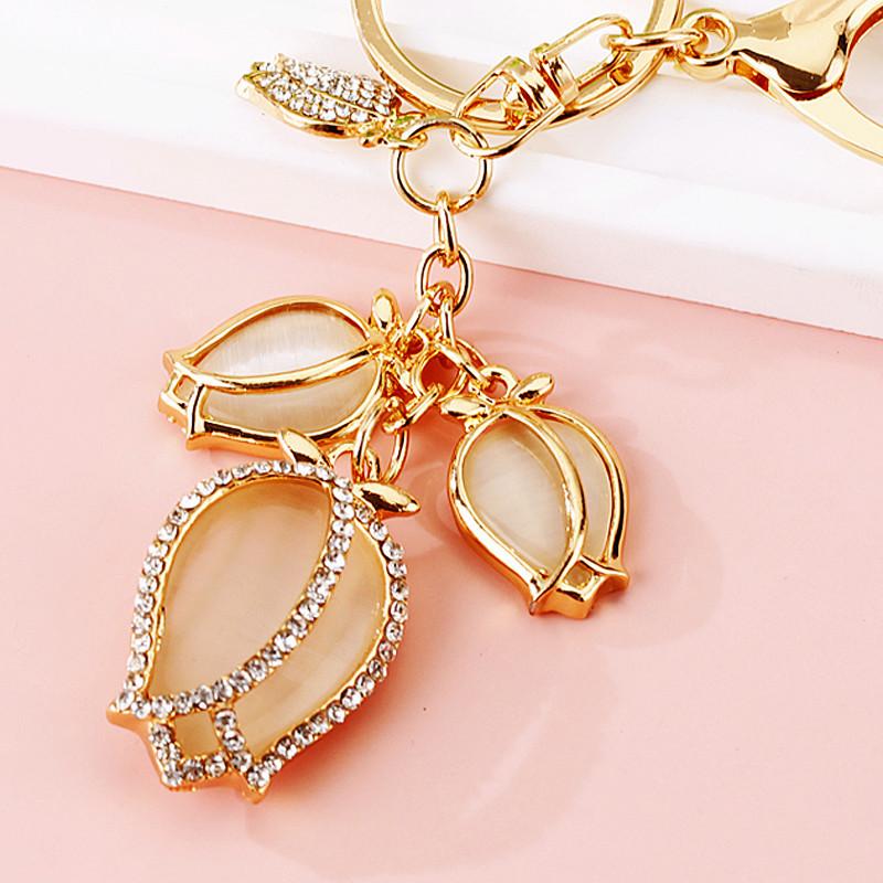 luxury keychains big Tulip Car Key Chain with Moonlight Stone car keychains key ring ladies motorcycle keychain