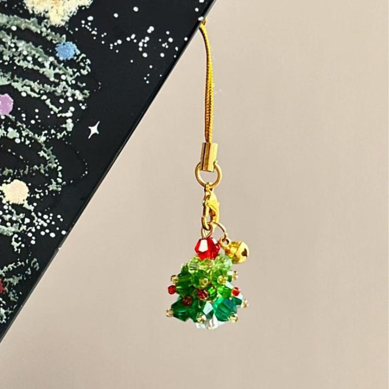 Christmas Keyring Lightweight Beads Keychain Bag Hanging Decoration Cute Christmas Tree Phone Strap For Holidays Gifts