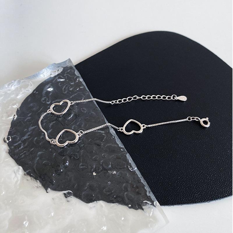 925 Sterling Silver Double Love Heart Hollow Round Beads Bracelet Female Fashion Romantic Jewelry Classic