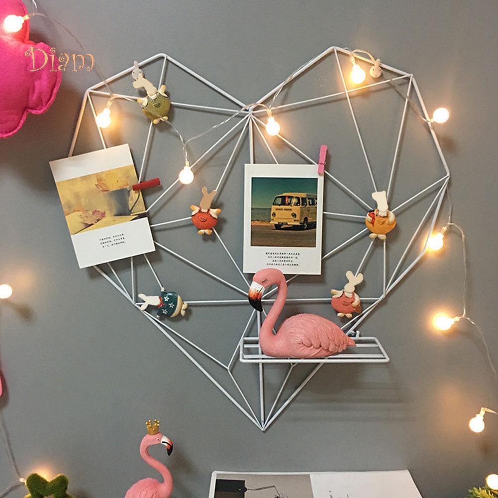 TOP-MART в форме сердца, сетчатая сетка, стойка для фотографий, держатель для фотографий, полка, настенный подвесной домашний декор