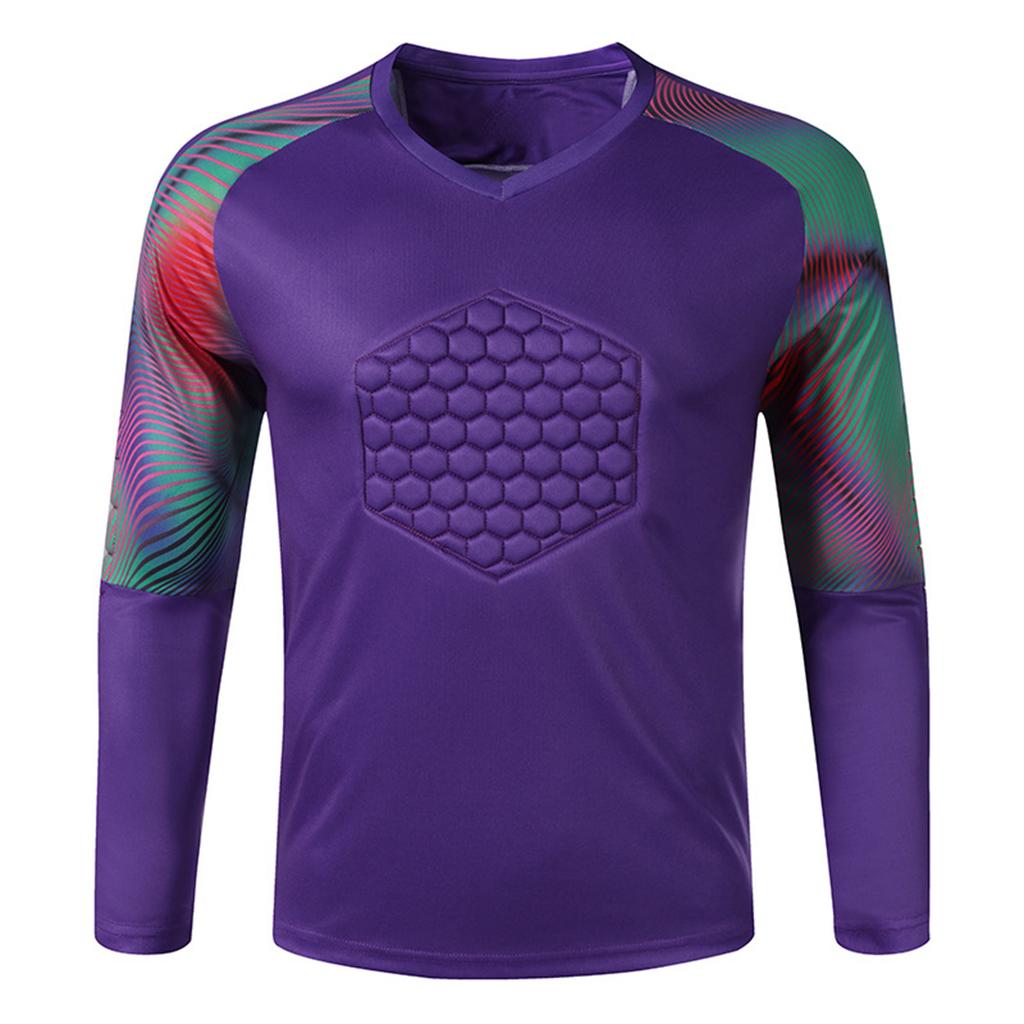 Mens Striped Long Sleeve Goalkeeper Jersey Protective Sponge Pad Training Tops Soccer Football Uniform