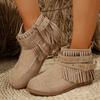 Fashion Solid Color Tassel Decor Western Boots Women Retro Style Buckle Strap Flat Shoes Woman 2024 Winter Comfy Warm Plush Ankle Boots