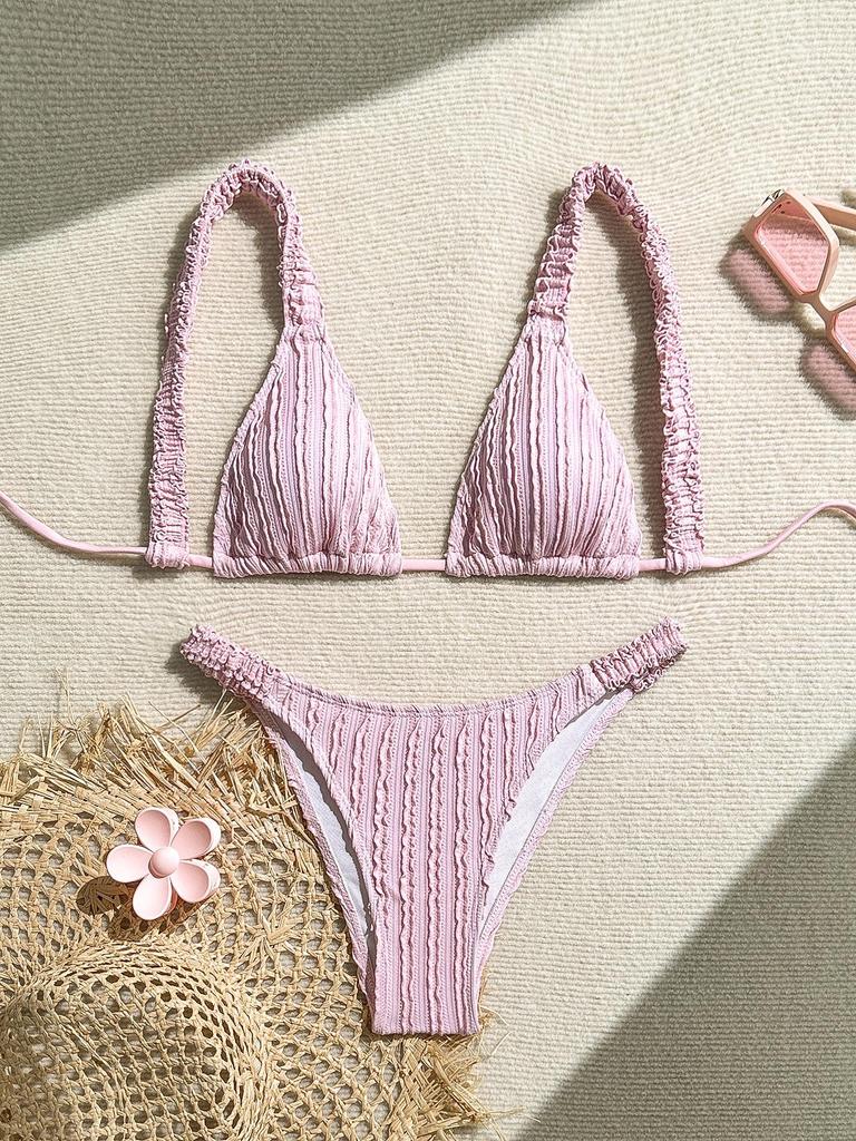 2024 Европейский и американский однотонный сексуальный купальник-бикини женский - Пляжная одежда в стиле Инс