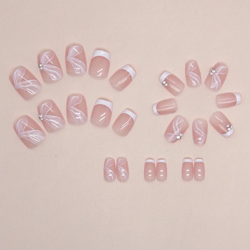 24 шт. Короткие балетные ногти Sweet Girl с бриллиантовыми накладными ногтями в европейском и американском стиле Ins, французский маникюр