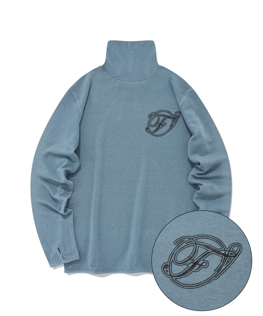 FALLETT Wool Tencel Turtleneck Long Sleeve Blue