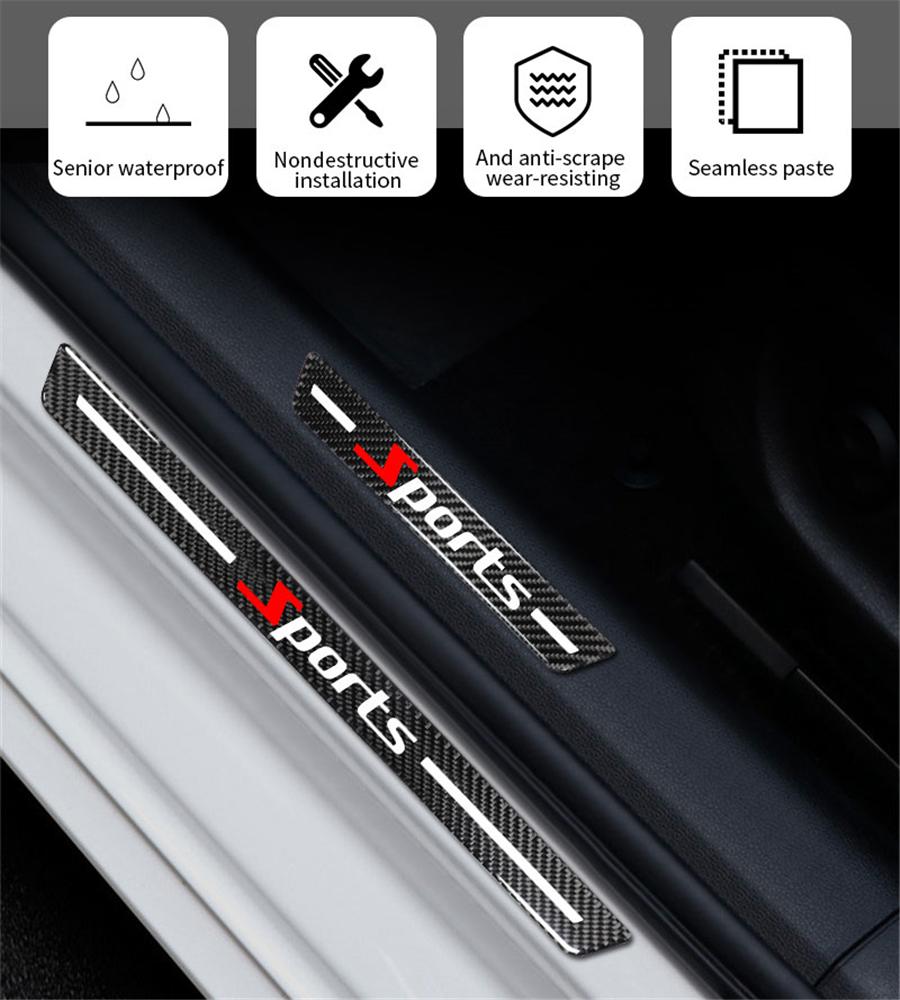 4x Универсальная накладка на порог двери автомобиля, защитная панель, накладка, отделка, карбоновое волокно