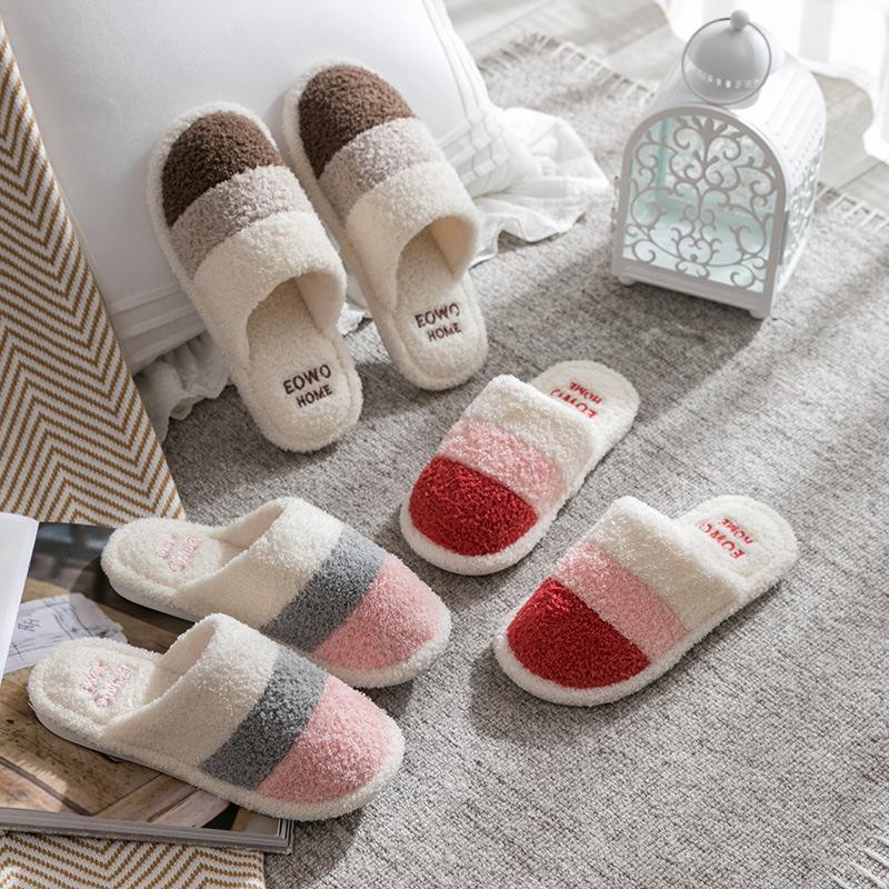 Home Thermal Cotton Slippers Autumn and Winter Couple Indoor Household Thick Bottom Non-slip Home Fluffy Slippers