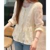 Vintage Sweet Square Collar Embroidered Lace Shirt for Women Autumn Casual Slim Loose Long Sleeve Blouse Women Tops Elegant Solid Ladies Shirts 25340