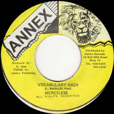 7-дюймовая пластинка MERCILESS - Vocabulary High НИКАКОЙ Приложение 1996 Ямайка Регги, Ска и Даб Б/У
