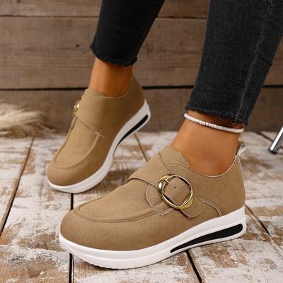 Новая повседневная женская обувь с круглым носком, на плоской танкетке, с неглубоким вырезом и большого размера для женщин