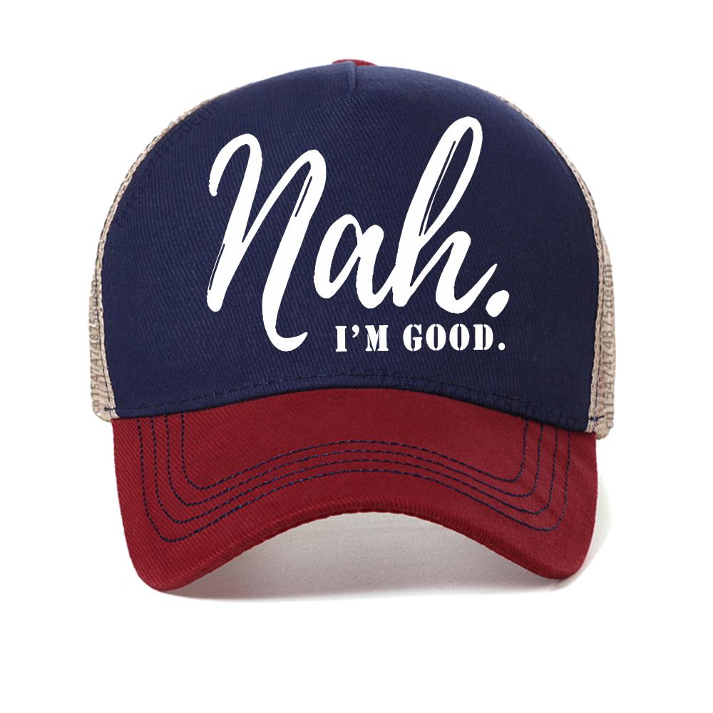 Мужская сетчатая бейсболка с графическим принтом "Nah Im Good", летняя, повседневный стиль, дышащая, с застежкой snapback, унисекс, регулируемая, спортивная, тракер