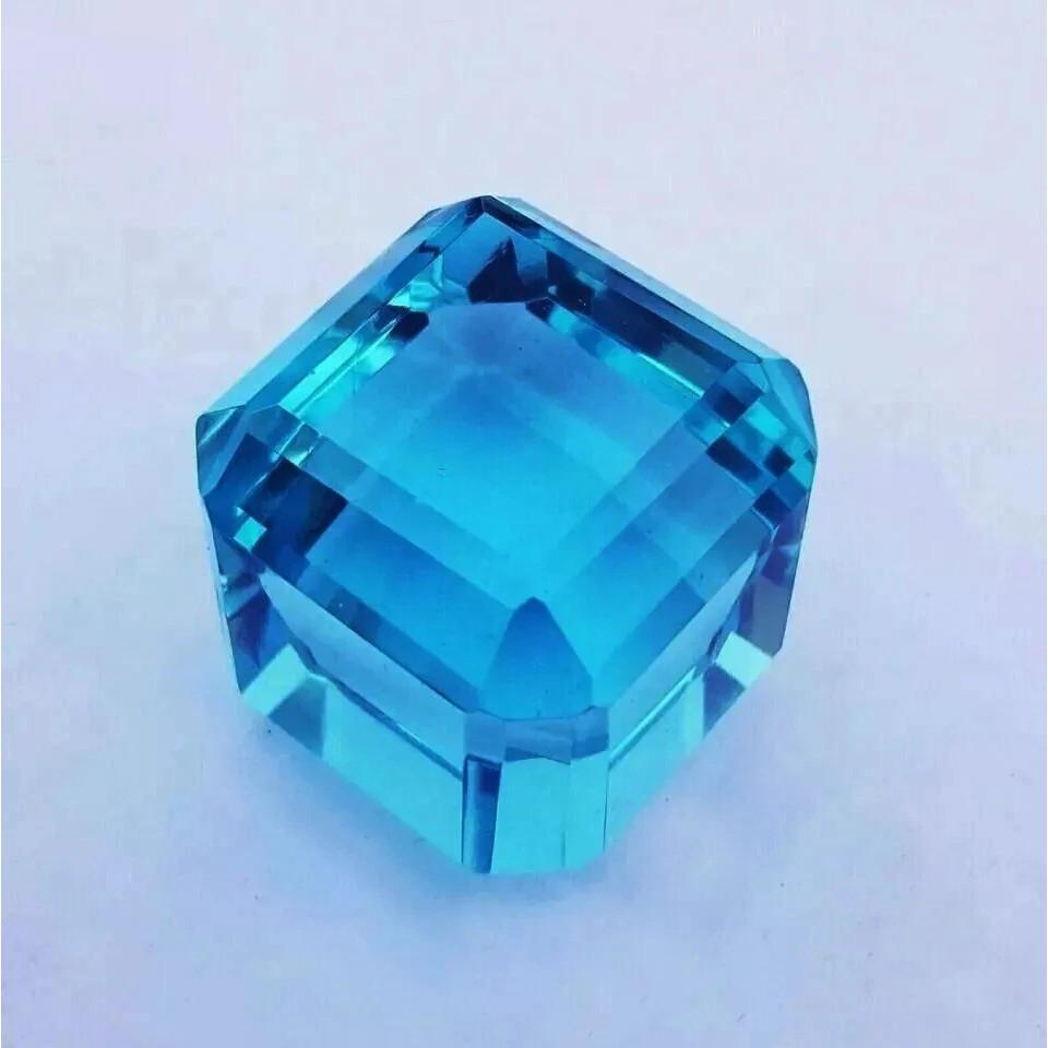 Natural Brazil Blue Topaz Cube Cut 60 Ct Beautiful Certified Loose Gemstone