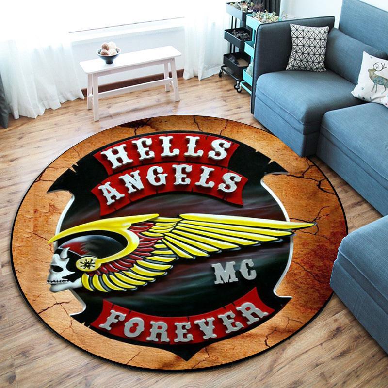 Gang violence Motorcycle enthusiasts Hells Angels Motorcycle Club circular carpet is soft, home, bedroom, door mat decoration, and non slip carpet E5