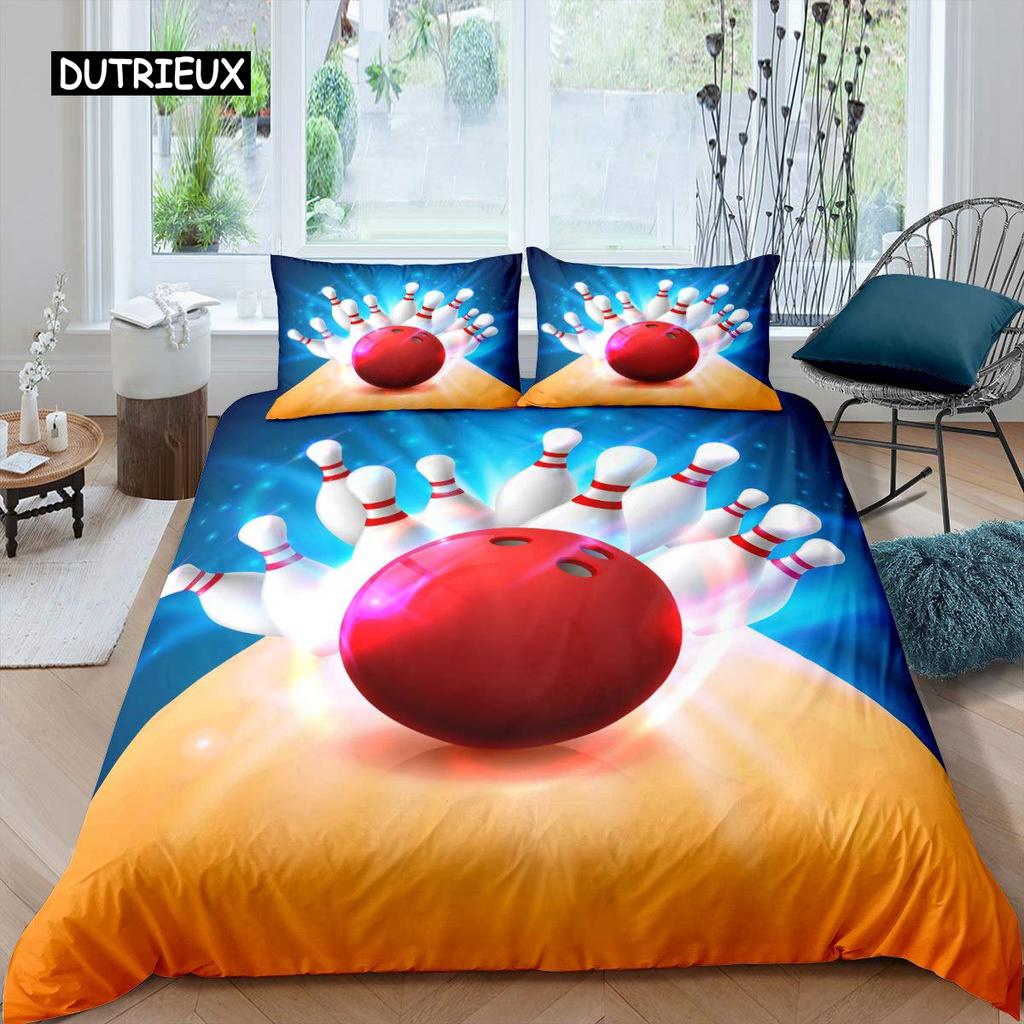 Пододеяльник для боулинга из полиэстера, спортивный пододеяльник для соревнований, спортивные игры, звездное небо, голубая линия, комплект постельного белья, двуспальная кровать размера «king-size»