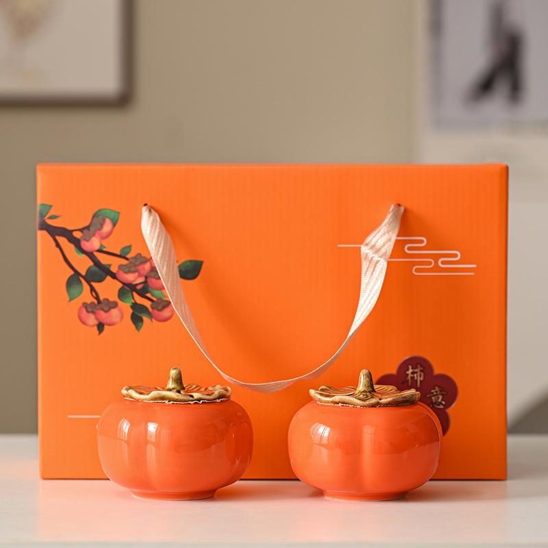Dehua Ceramics Creative Persimmon Ceramic Tea Can Portable Moisture-proof Tea Can Chinese Wedding Gifts