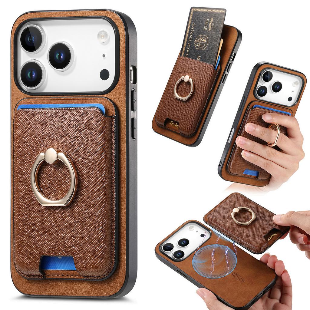 2 в 1 Съемный слот для карт Кожаный кошелек-чехол Для iPhone 17 Pro Max 16 Plus 15 14 13 12 11 17air 16E SE4 Магнитное кольцо-держатель
