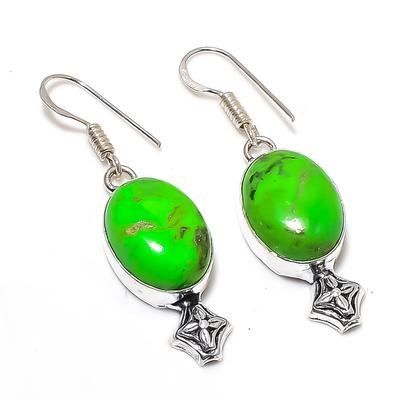 Серьги из серебра 925 пробы с драгоценными камнями медно-зеленого бирюзового цвета 1,81 дюйма